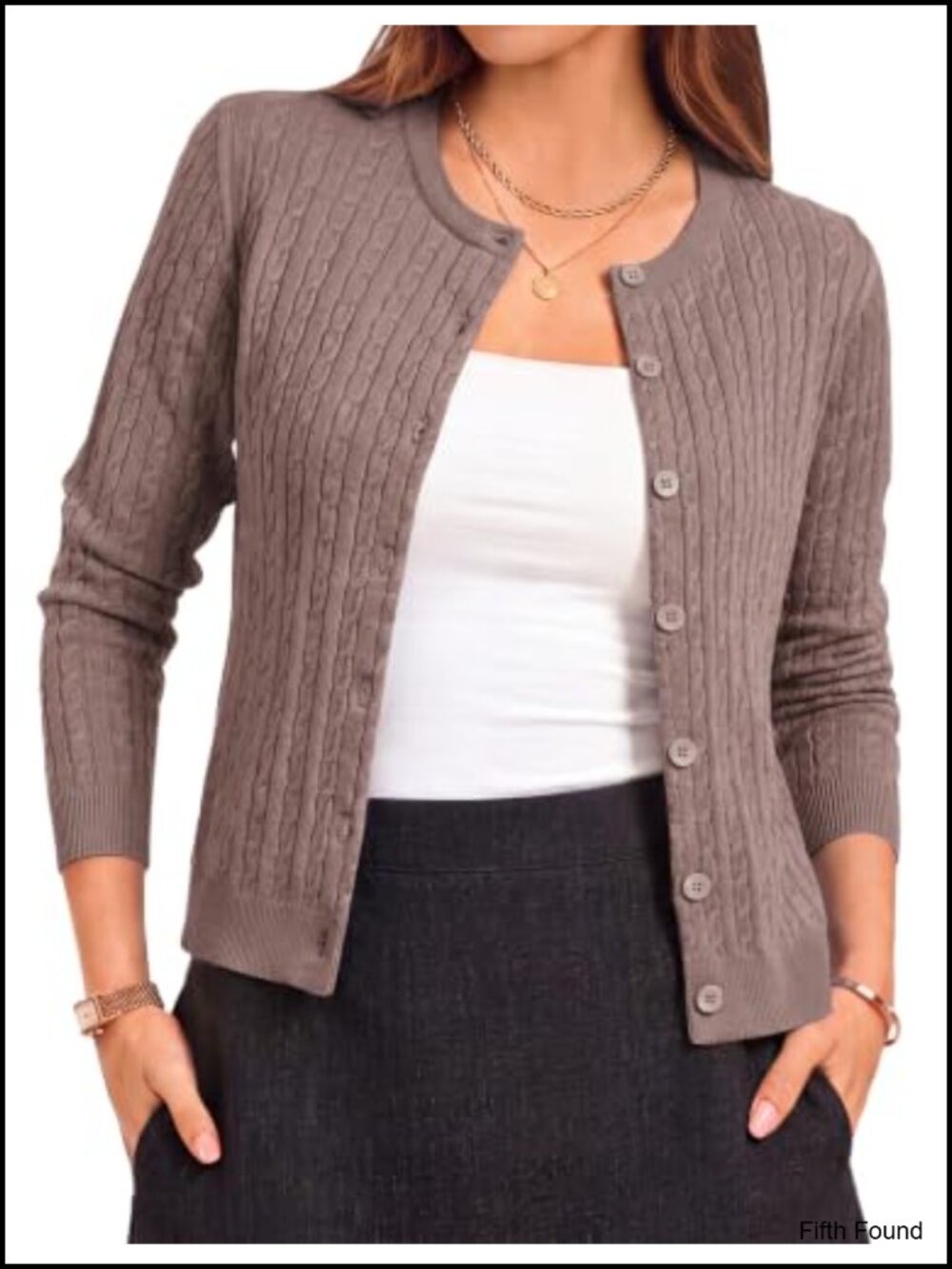 Cable Knit Cardigan Sweater Lightweight Button Down Crew Neck Long Sleeve